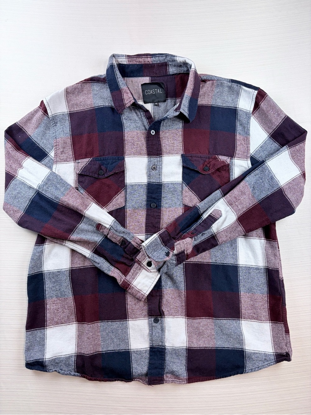 Coastal Men's Burgundy, Navy & White Plaid Button-Down Shirt